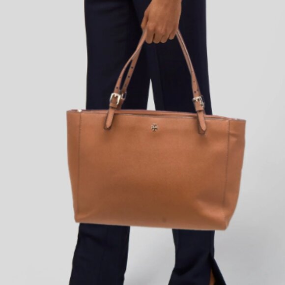 Tory Burch Large Brown Leather Tote Bag/Purse Two Handles - Picture 1 of 16